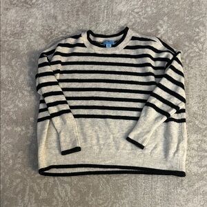 CeCe Black and White Striped Crewneck Sweater